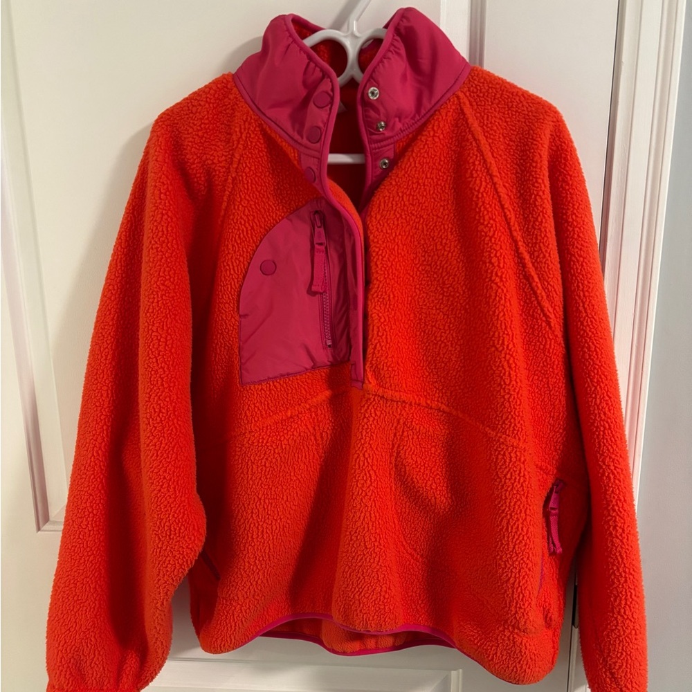 FP Movement by Free People Orange Teddy Jacket with Pink Trim